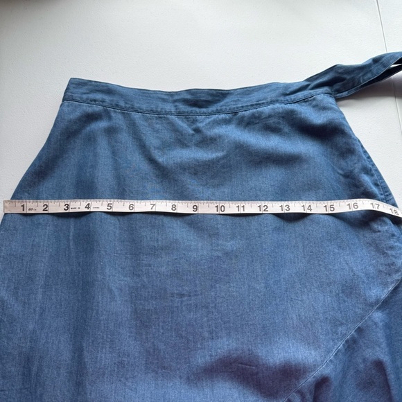 Michael Kors Chambray Ruffled Asymmetrical Maxi Skirt Size S Waist Tie Blue - Picture 12 of 13